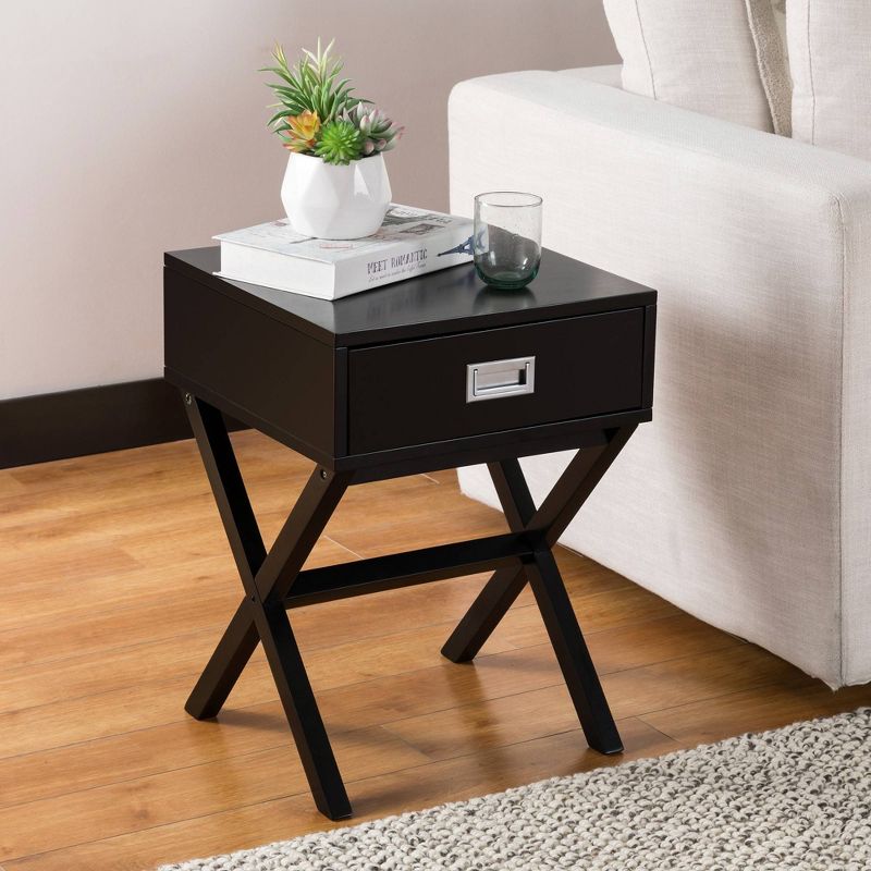 Wooden X-Leg End Table with 1 Drawer Black - Glitzhome