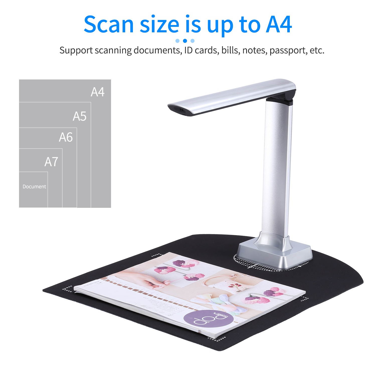 Aibecy BK31 Portable Document Camera Scanner USB 2.0 HD 10 Mega-pixels High Speed Scanner Capture Size A4 Support PDF Format Export with LED Light Compatible with Windows for Office Classroom