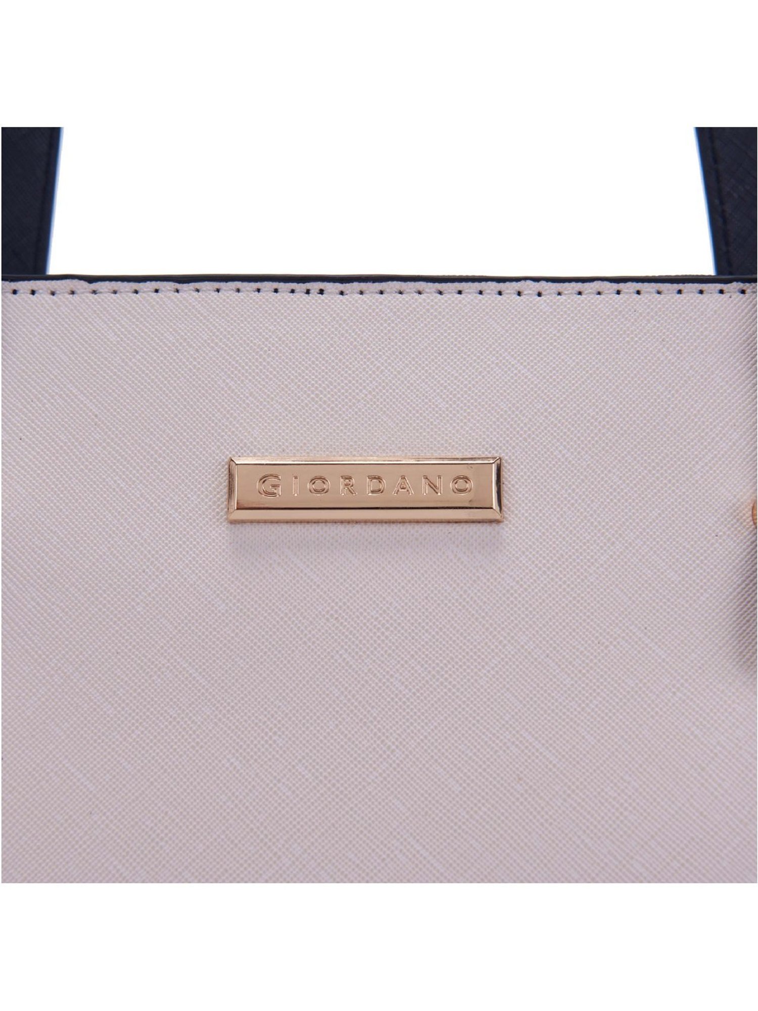 Giordano Beige & Navy Blue Color Block Medium Tote Handbag