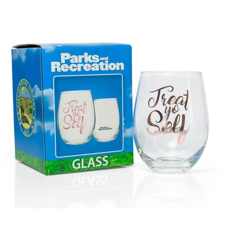 Surreal Entertainment Parks and Recreation Treat Yo Self Stemless Wine Glass | Pink