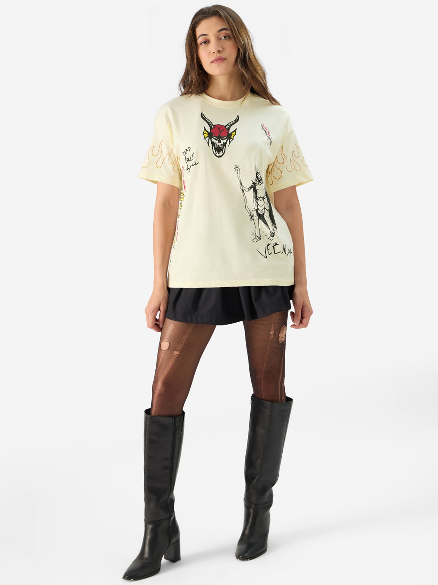 The Souled Store Off-White Cotton Printed T-Shirt