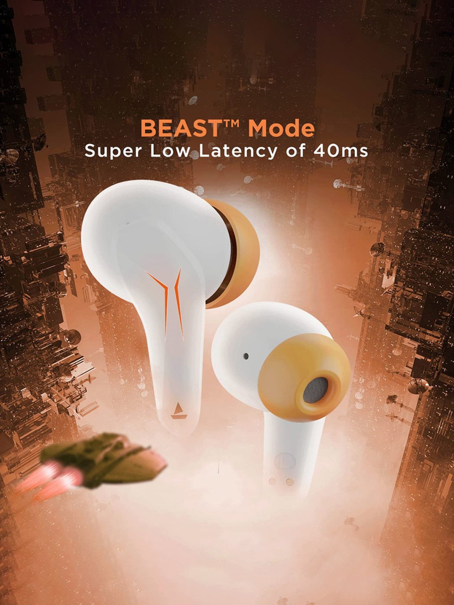 Boat Immortal 121 Gaming BT Earbuds with 40H Playtime, Blazing LEDs (White Sabre, True Wireless)