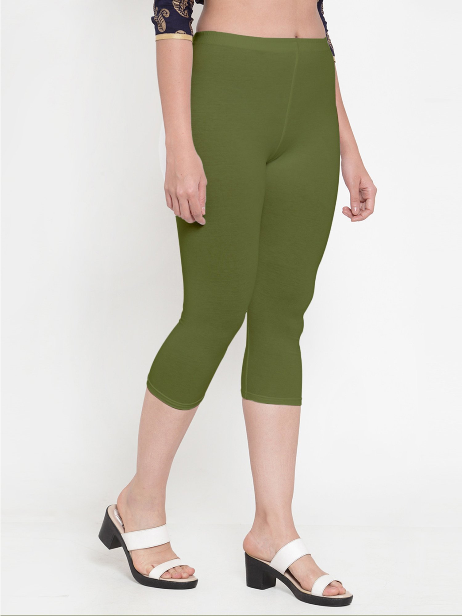 Gracit Grey & Green Mid Rise Capris - Pack Of 3
