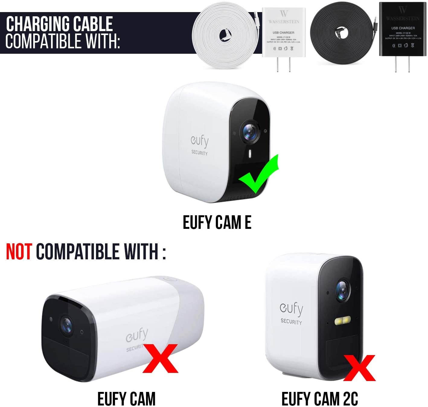 Wasserstein Weatherproof 20ft/6m Charging Cable Compatible with eufyCam E Wireless Security Camera - Continuously Charge Your eufyCam E (White)