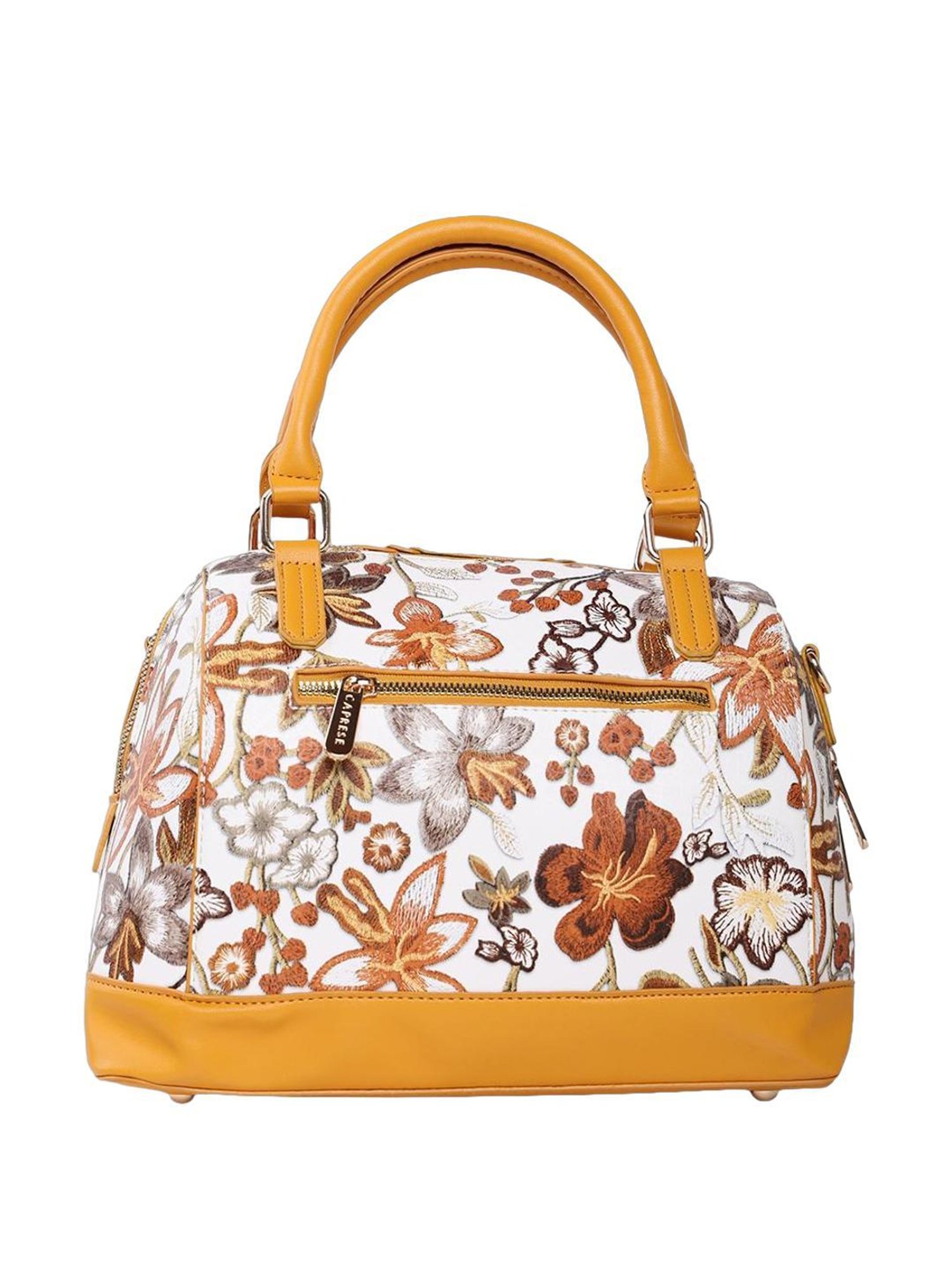 Caprese Wren Ochre Faux Leather Floral Handbag