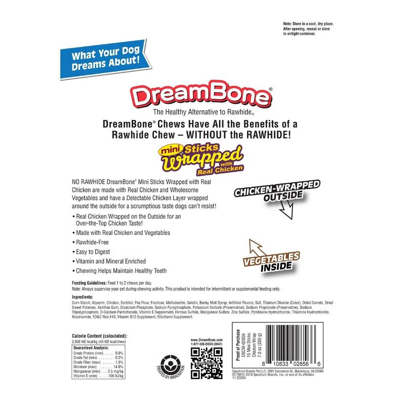 DreamBone Rawhide Free Dog Chews Mini Real Chicken Wrapped Sticks Chews Dog Treats - 15pk