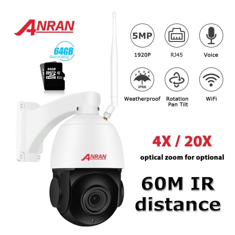 ANRAN 1080P PTZ IP Camera Outdoor Waterproof Speed Dome Camera 4 X Zoom Lens 60M IR Night Vision Security Camera Support Onvif