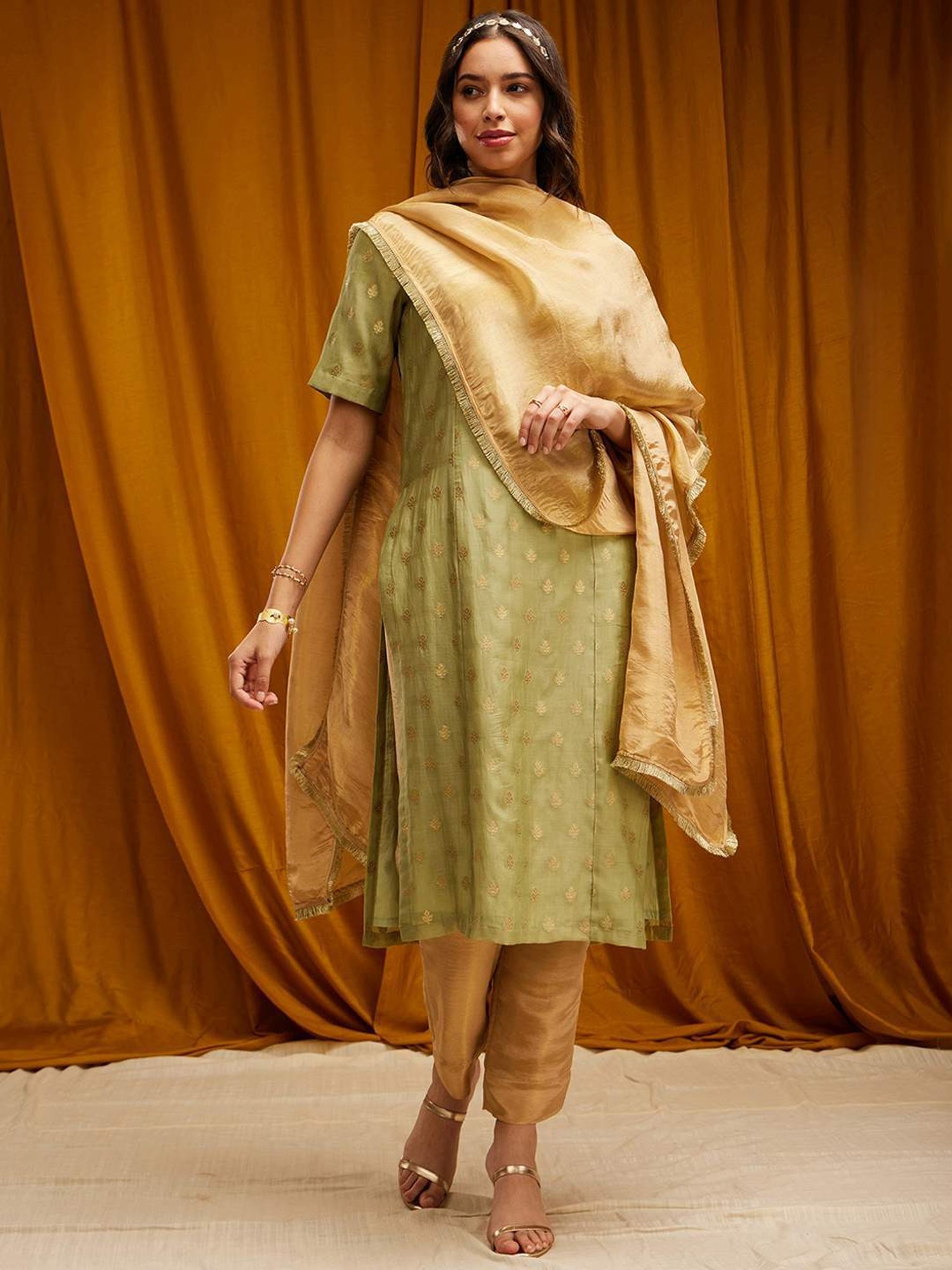 Pink Fort Lime Green Printed Straight Kurta