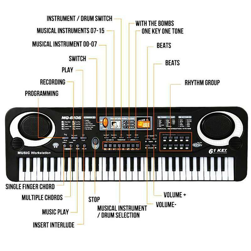 61 Keys Multifunction Electronic Digital Kids Midi Piano Keyboard Musial Instrument with Microphone Early Learning Educational Toy