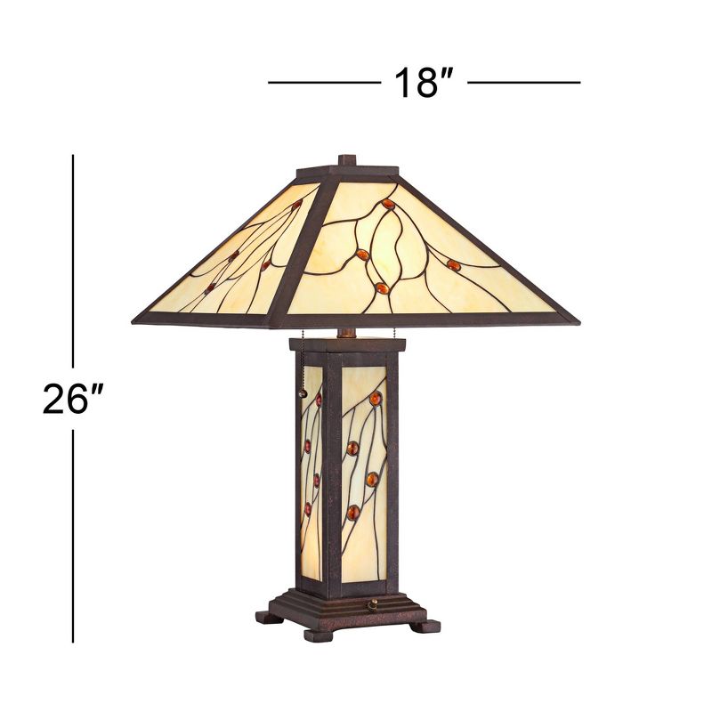 Robert Louis Tiffany Mission Table Lamp with Nightlight Classic Bronze Stained Glass for Living Room Family Bedroom Bedside