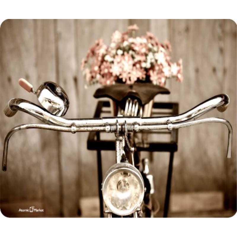 Vintage Bicycle and Flowers Thick Mouse Pad