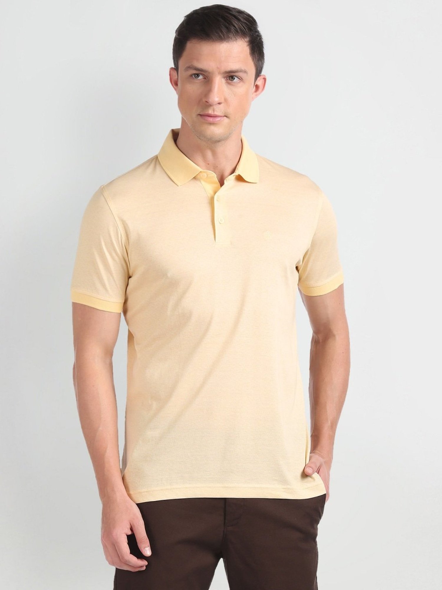 Arrow Yellow Cotton Regular Fit Polo T-Shirt