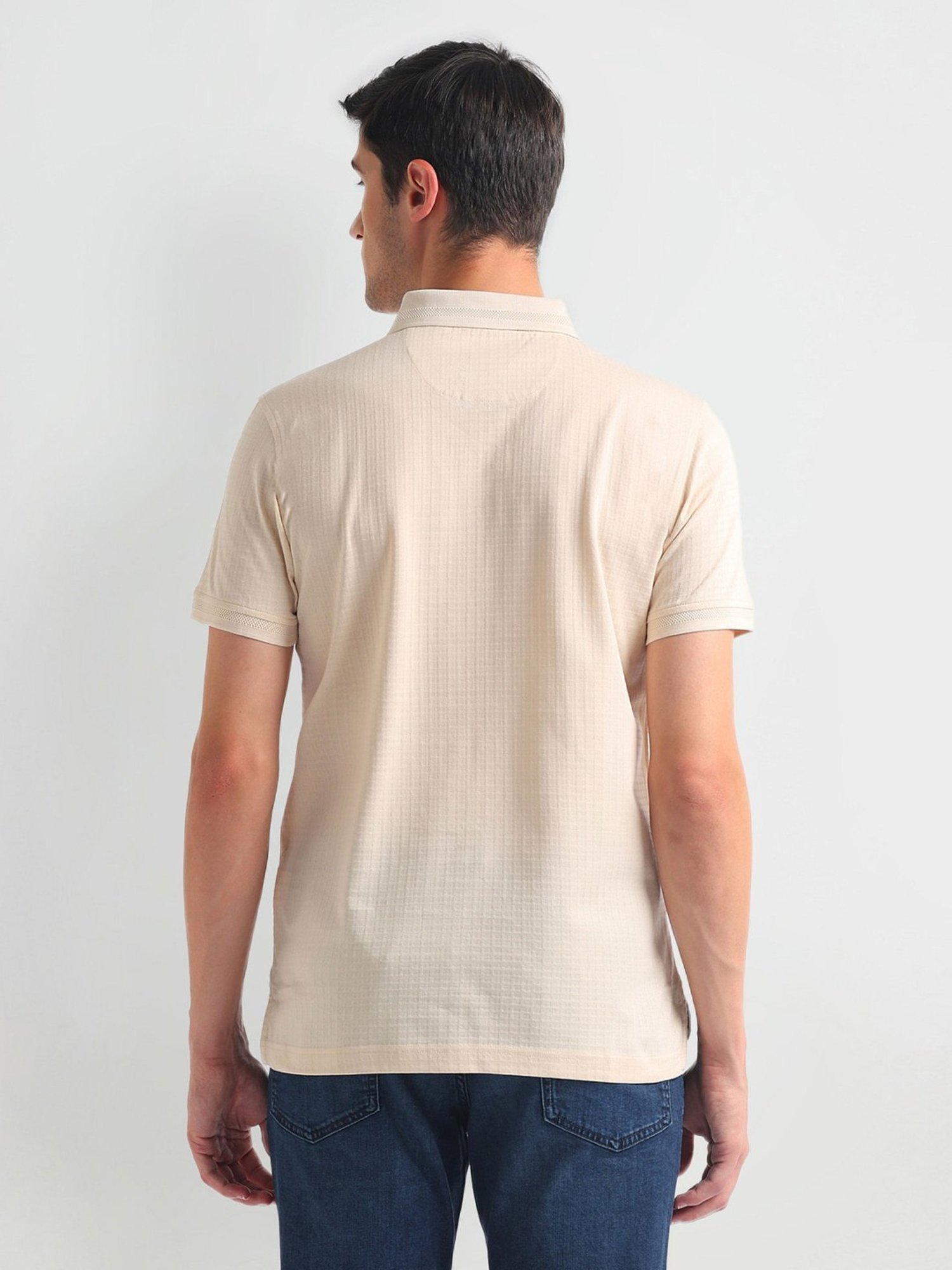 Arrow Sports Beige Cotton Regular Fit Self Pattern Polo T-Shirt