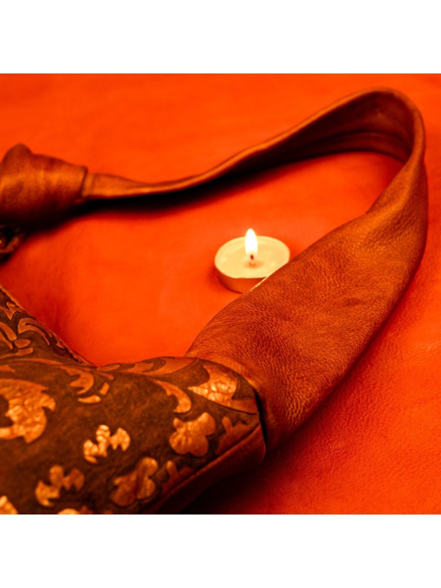 Art N Vintage Luminosa Cognac Leather Floral Medium Hobo Handbag