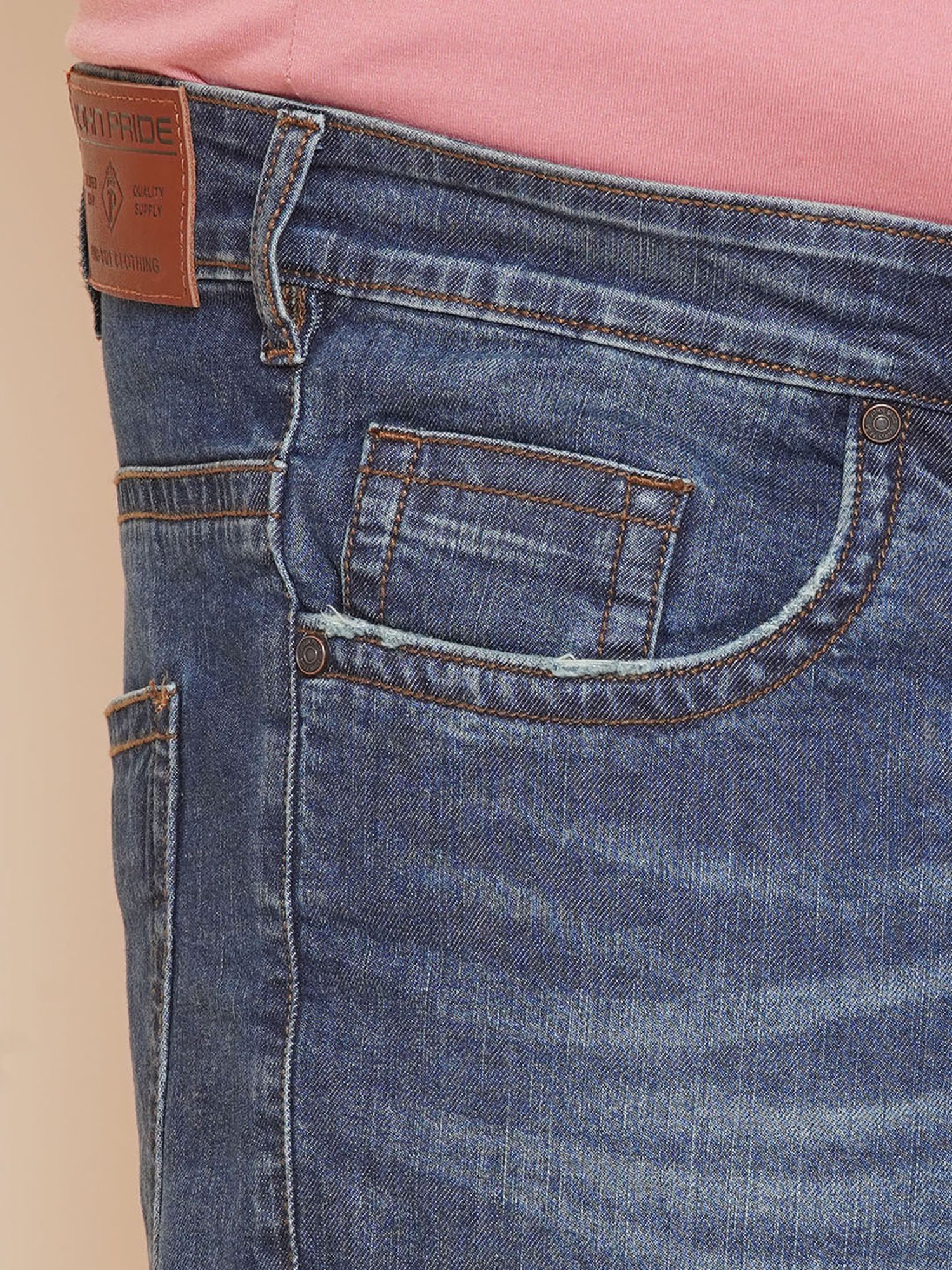 John Pride Blue Regular Fit Lightly Washed Plus Size Jeans