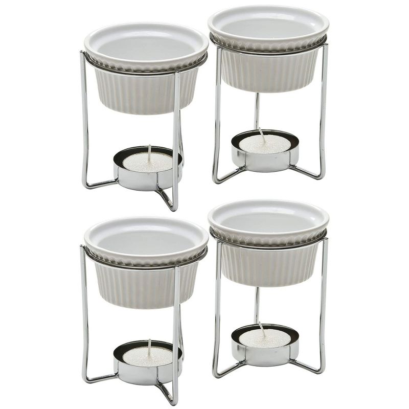 PrepWorks by Progressive 5-Ounce Ceramic Butter Warmer Home Fondue Set with Stands, Candles, and Cups, White (2 Sets)