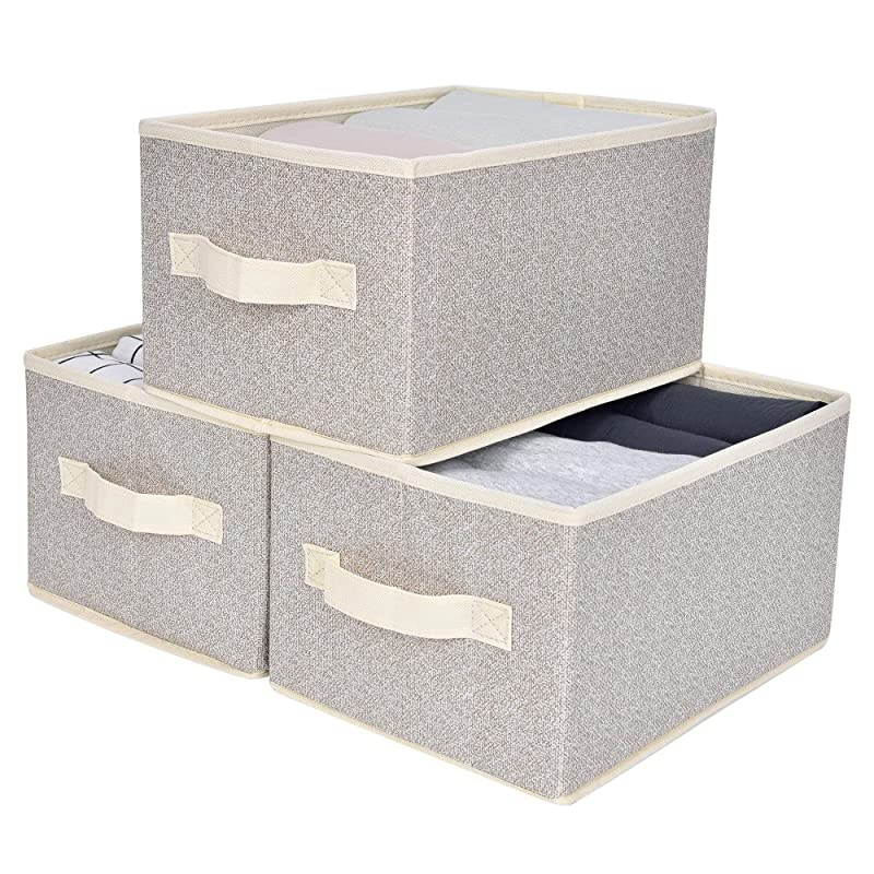 Storage Bin for Shelves Fabric Closet Organizer Shelf Cube Box with Handle Home Office Storage Baskets Medium Beige 3Pack