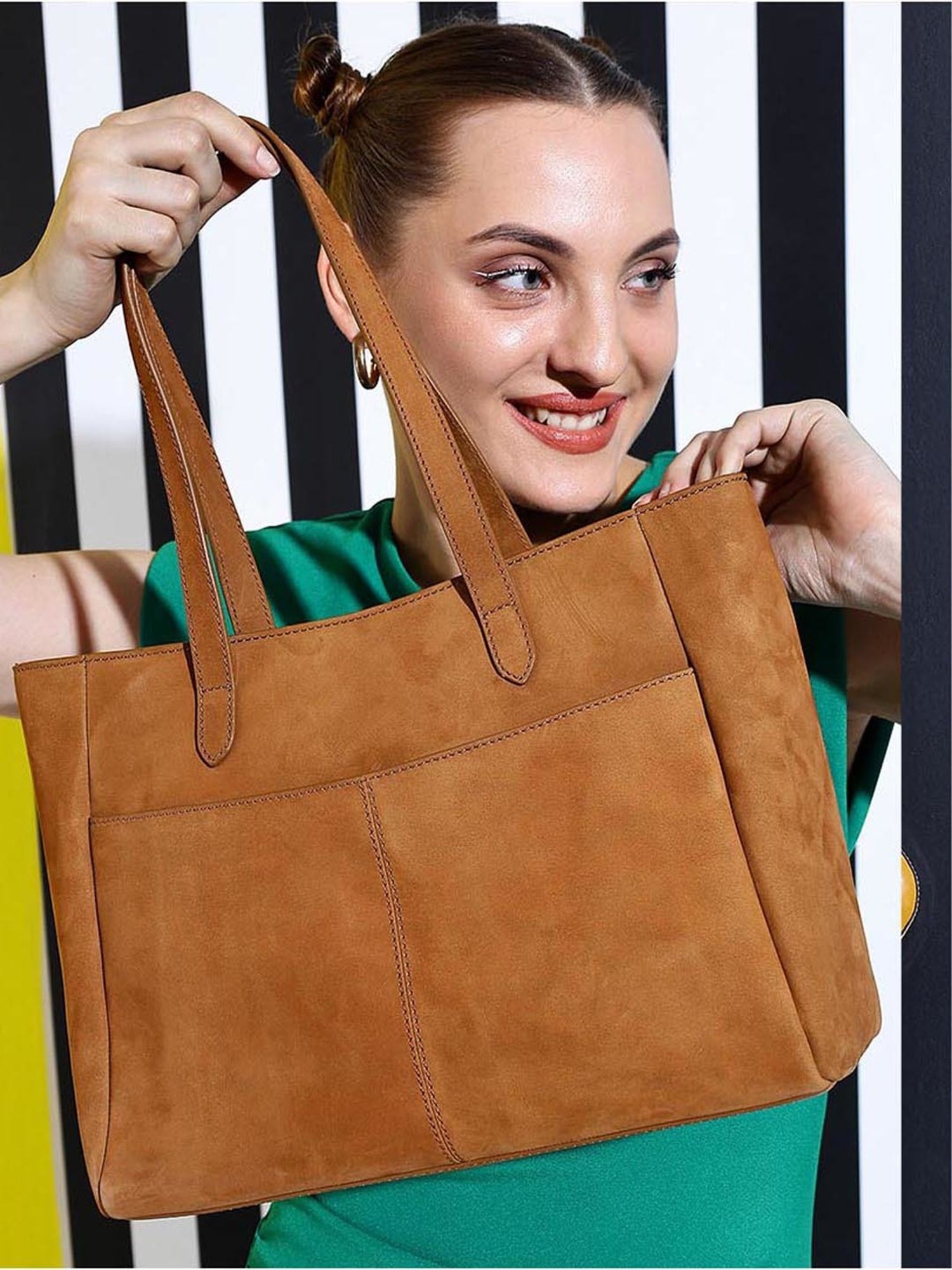 Saint G Tan Solid Medium Shoulder Handbag