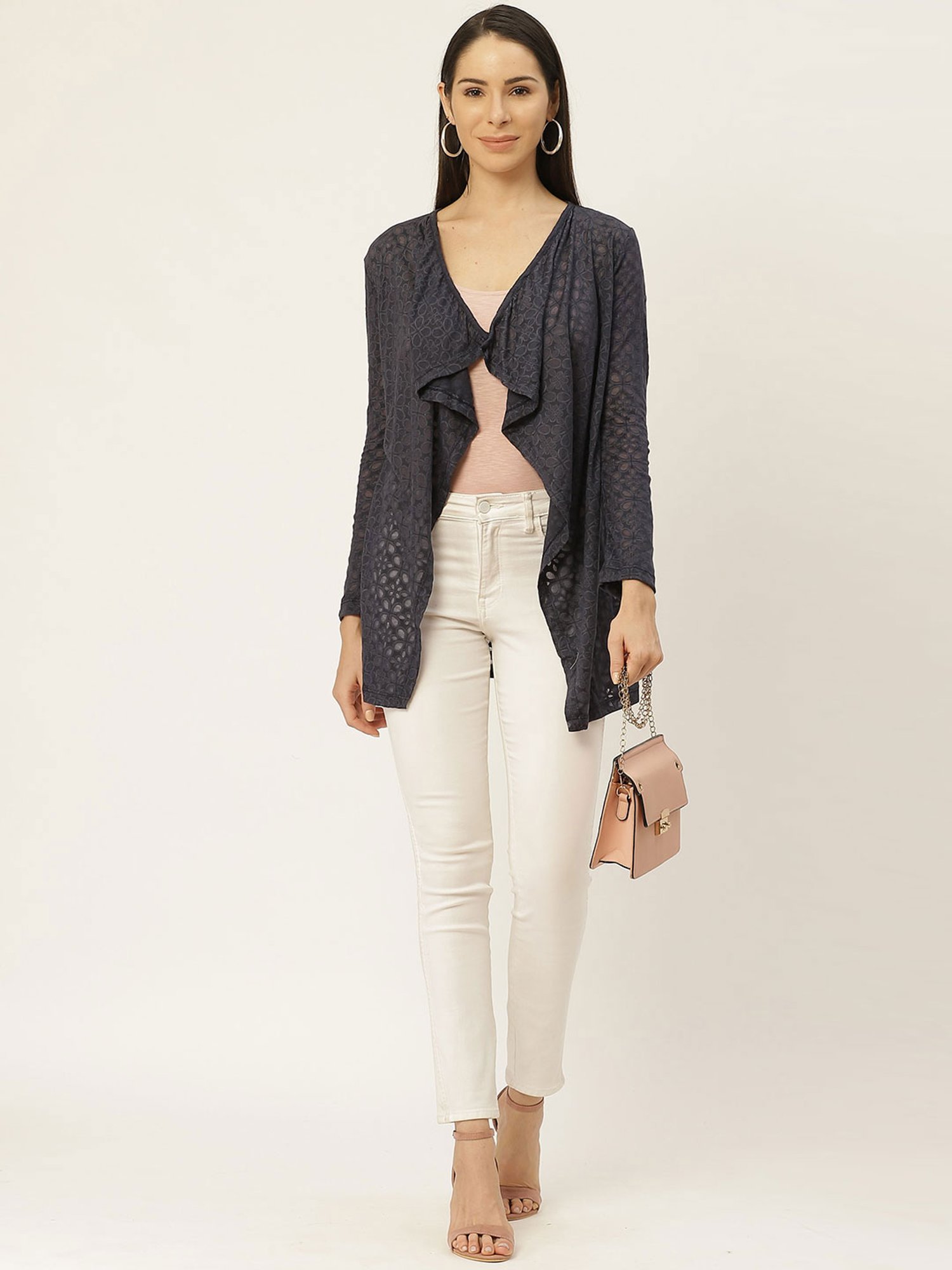 Belle Fille Navy Self Design Shrug