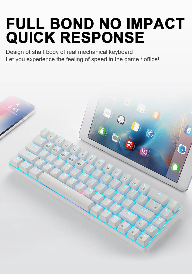 68-Key Wireless Bluetooth/USB Wired Gaming Mechanical Keyboard, Compact 65% Layout LED Backlit