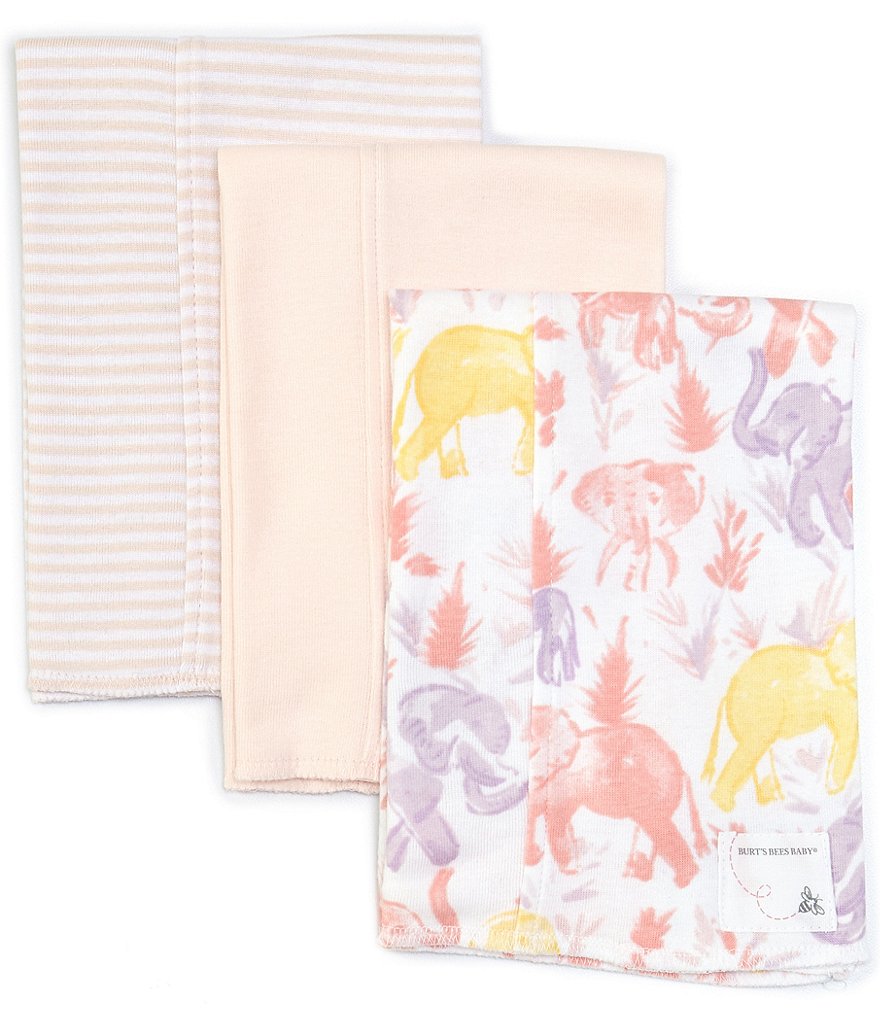 Burt's Bee's Baby Extra Absorbent Organic 3-Pack Ello Elephants Burp Cloth