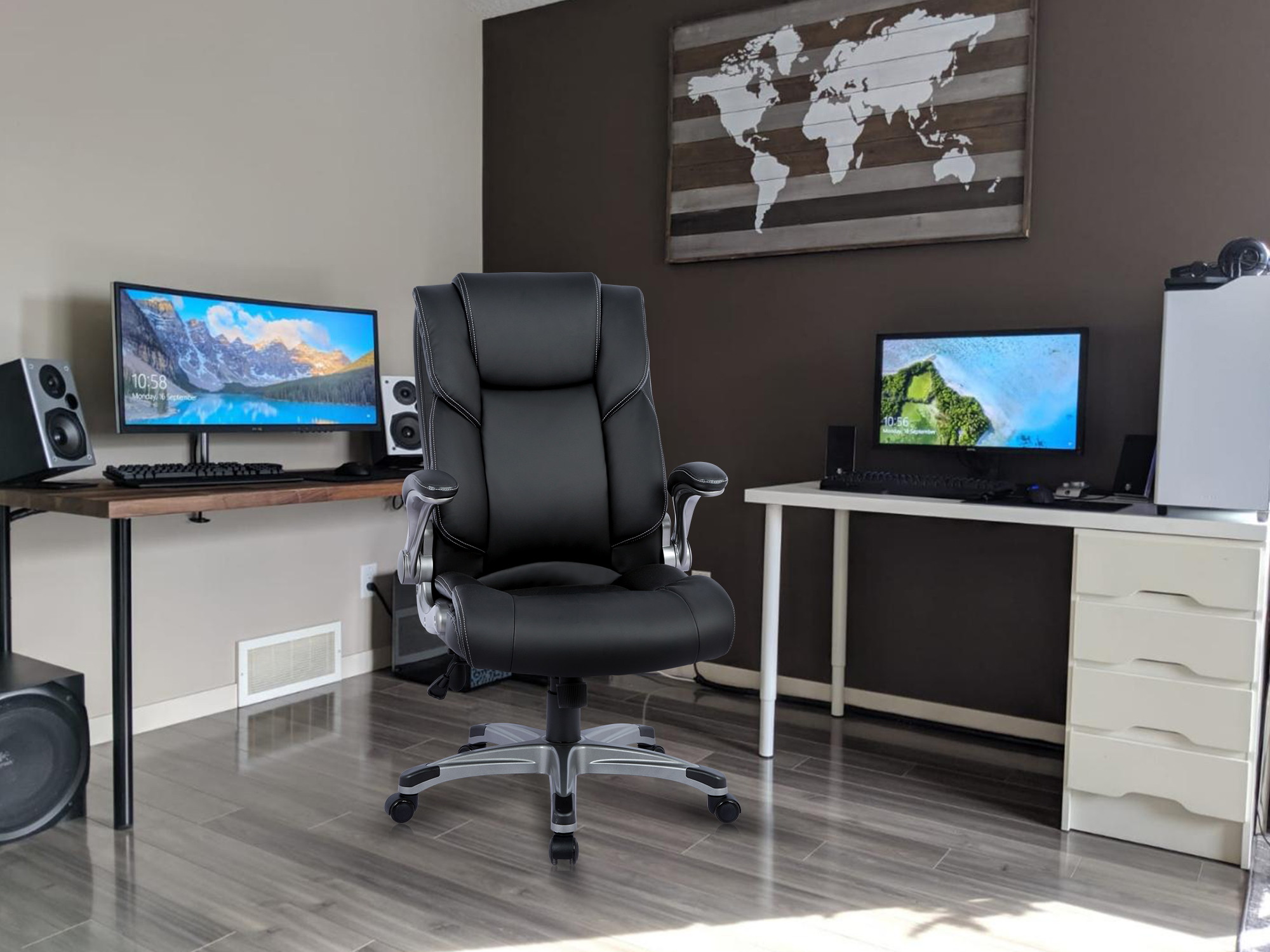 Big & Tall Bonded Leather Office Chair Comfortable Ergonomic Executive Computer Desk Chair Adjustable Tilt Angle , Thick Padding Lumbar Support