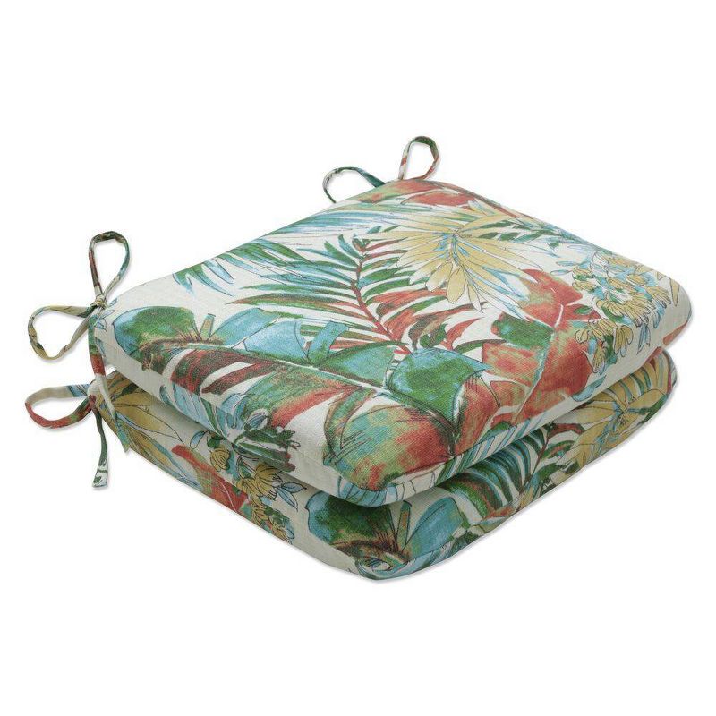 2pc 18.5" x 15.5" Rounded Chair Pad Sengala Teal Blue - Pillow Perfect