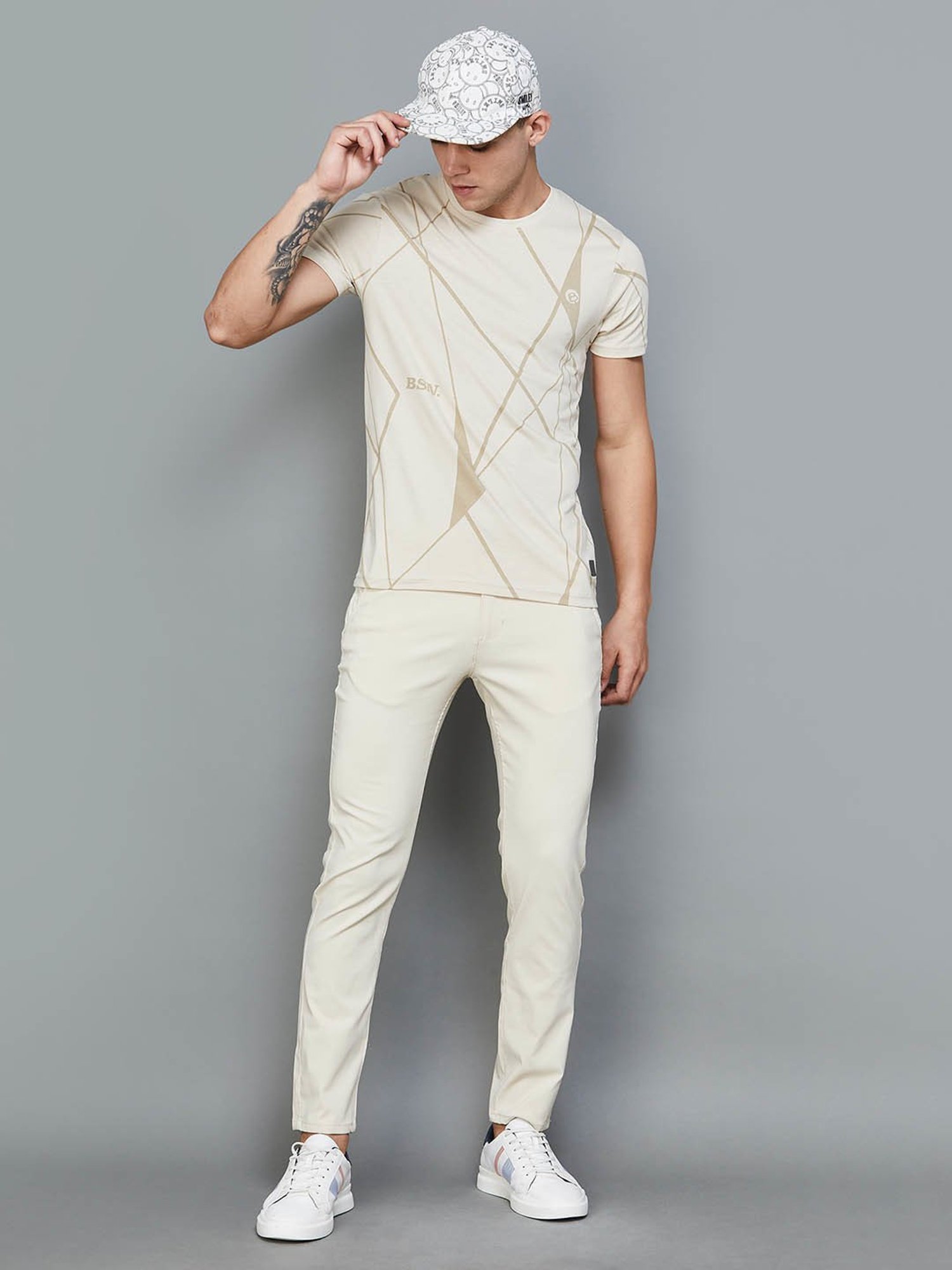 BOSSINI Beige Cotton Regular Fit Printed T-Shirt