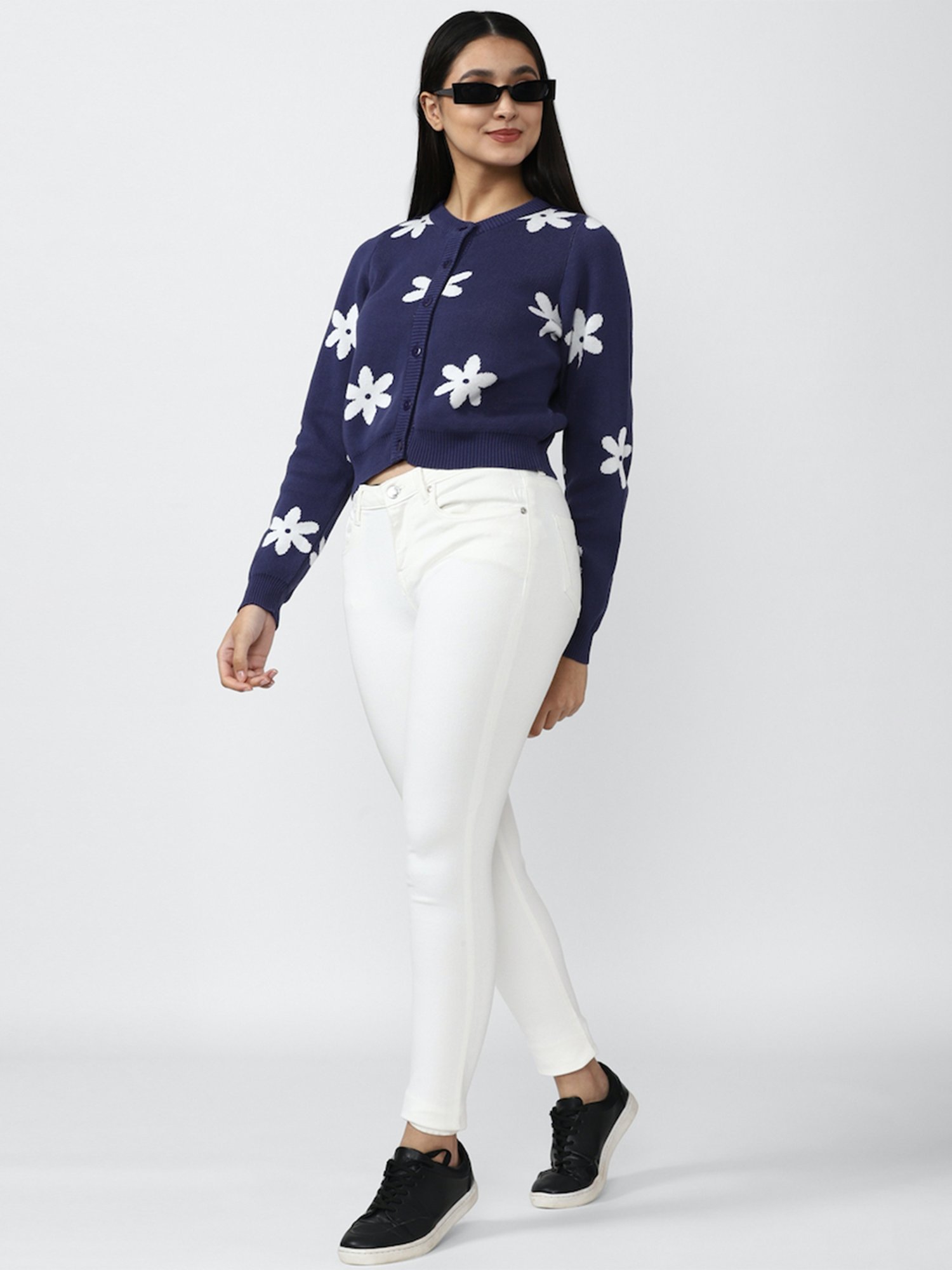 Forever 21 Navy Round Neck Cardigan