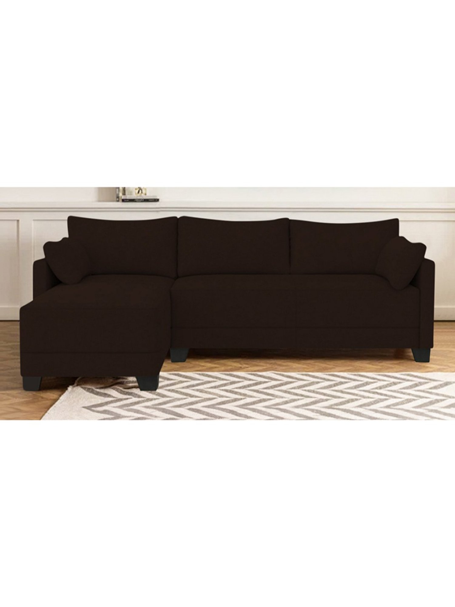 Trevi Duke Brown Fabric & Neem Wood 6 Seater LHS Sectional Sofa