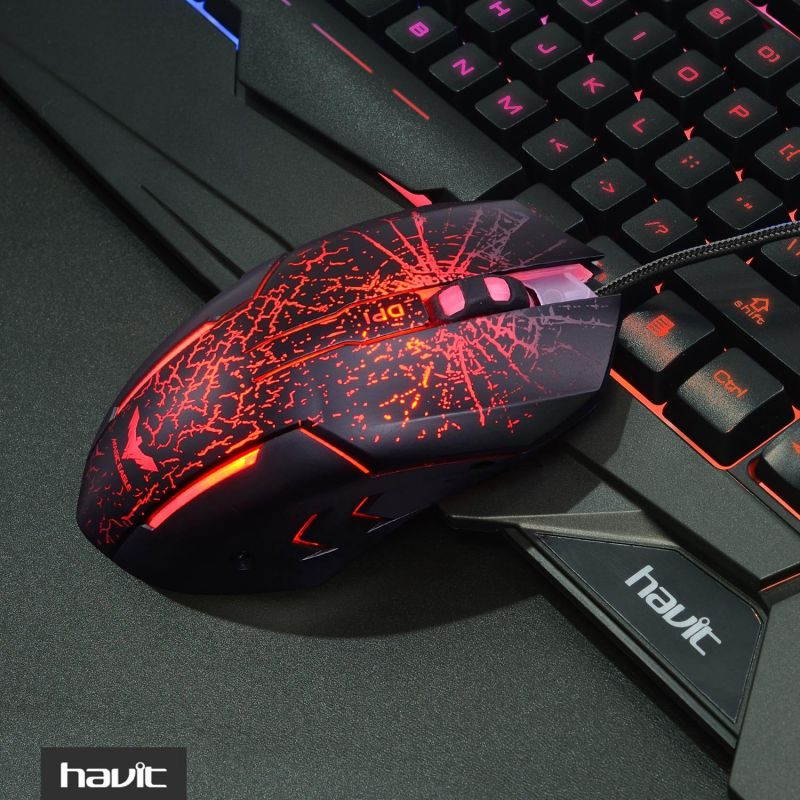 HAVIT Rainbow Backlit Wired Gaming Keyboard Mouse Combo