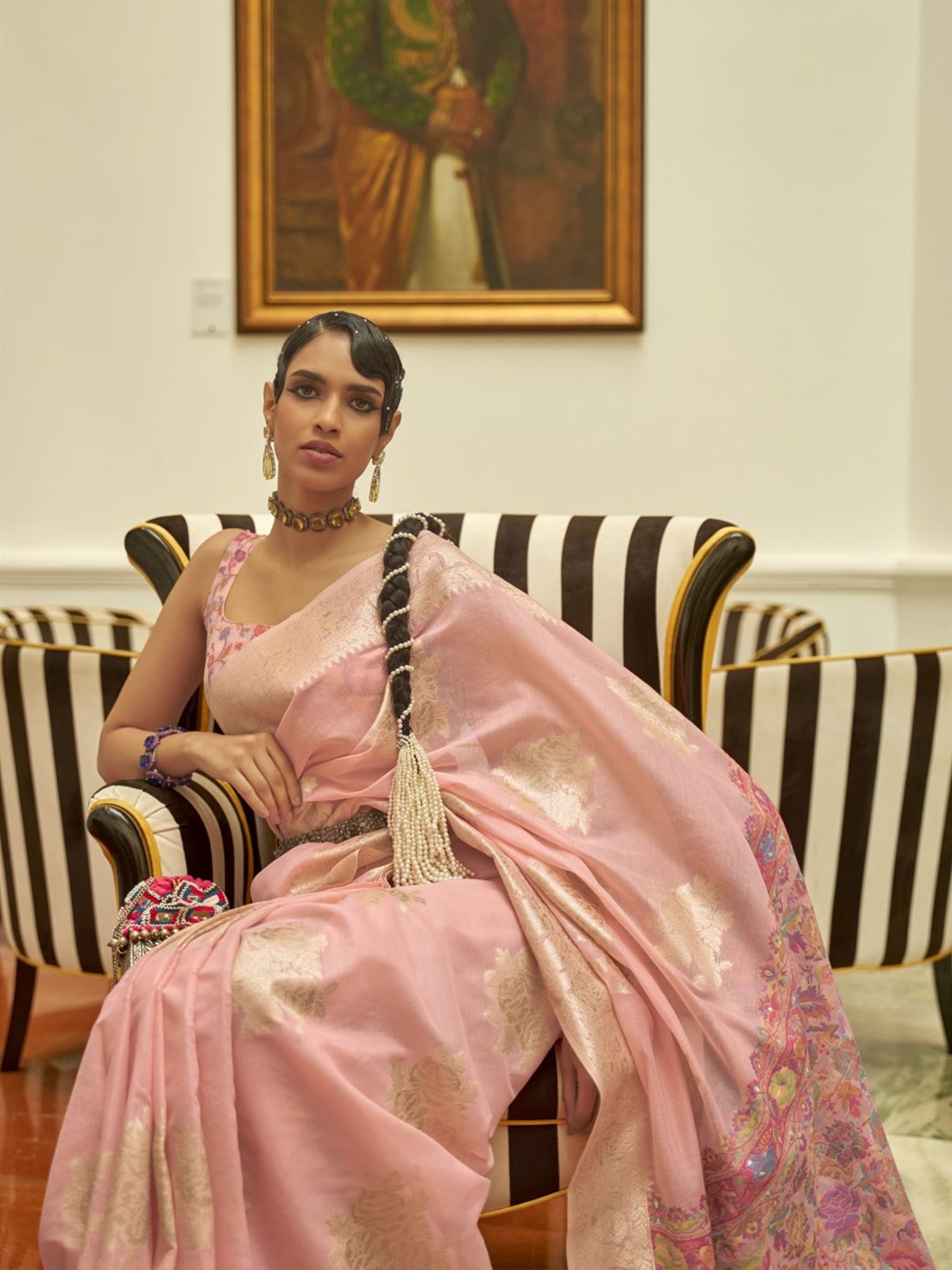 Elora Peach Silk Woven Saree With Unstitched Blouse