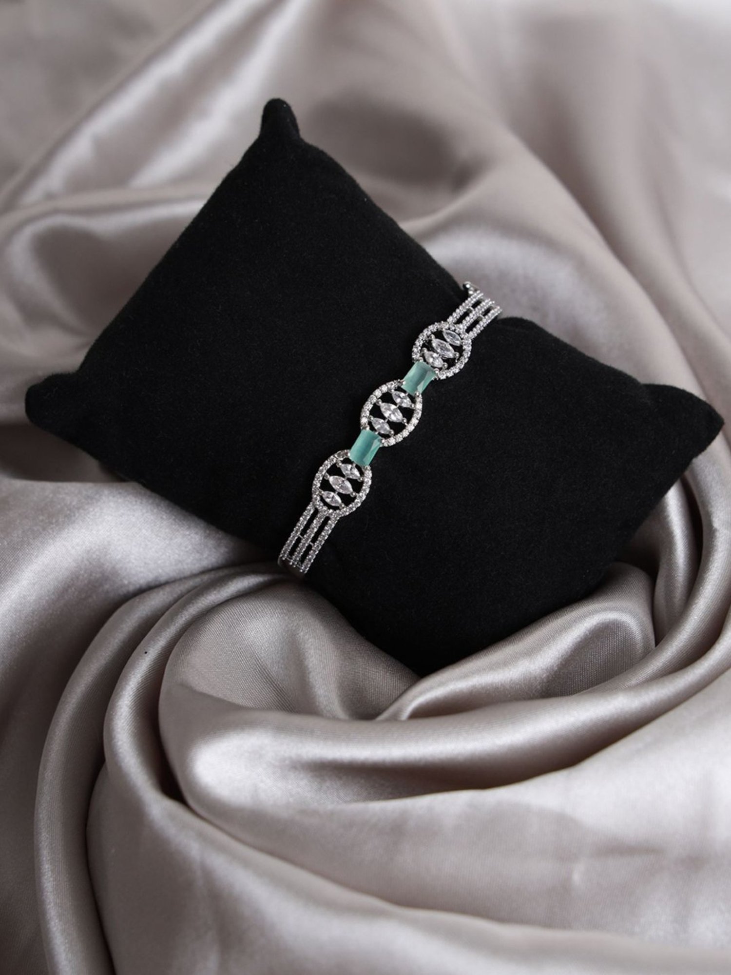 Aatmana American Diamond Silver Plated Bangle Style Bracelet