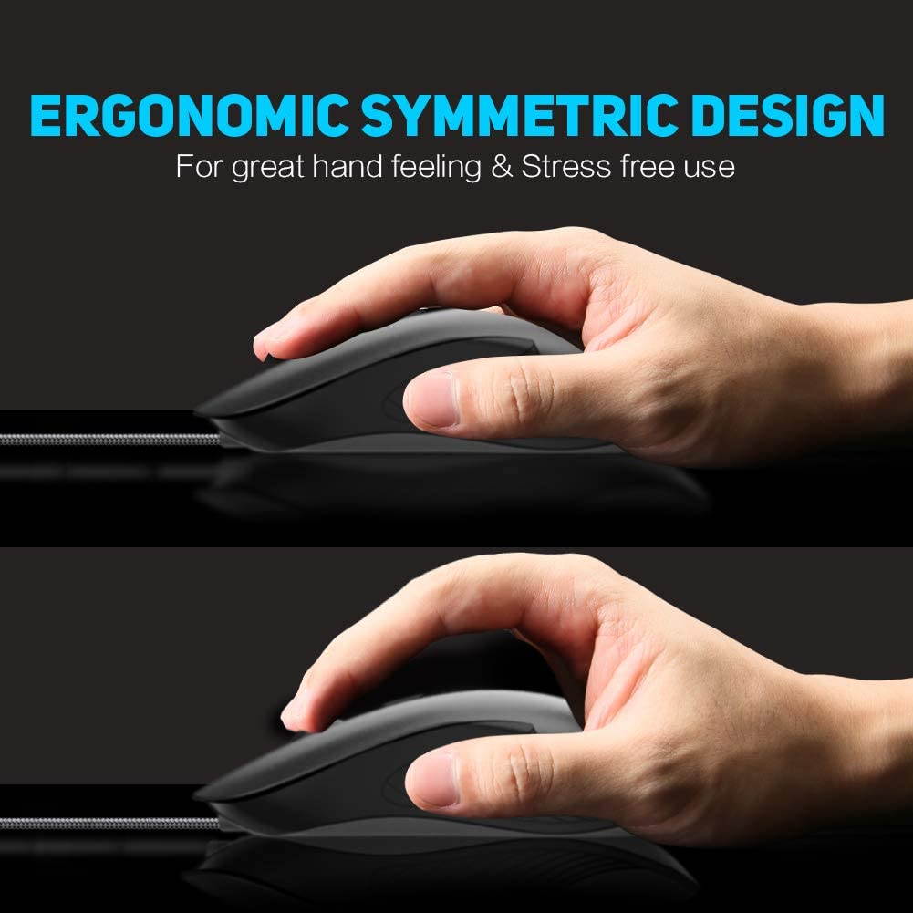 Wired PC Mouse, Silent Click, 4800DPI Adjustable & 6 Programmable Buttons, Optical tracking, Ergonomic Design, Streamlined inphic USB Wired Mouse for PC Laptop Computer Working and Gaming