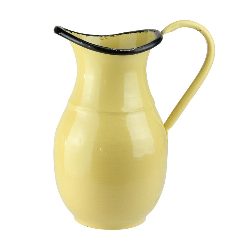 Raz Imports 9" Weathered Rustic Pitcher Vase with Handle - Yellow/Black