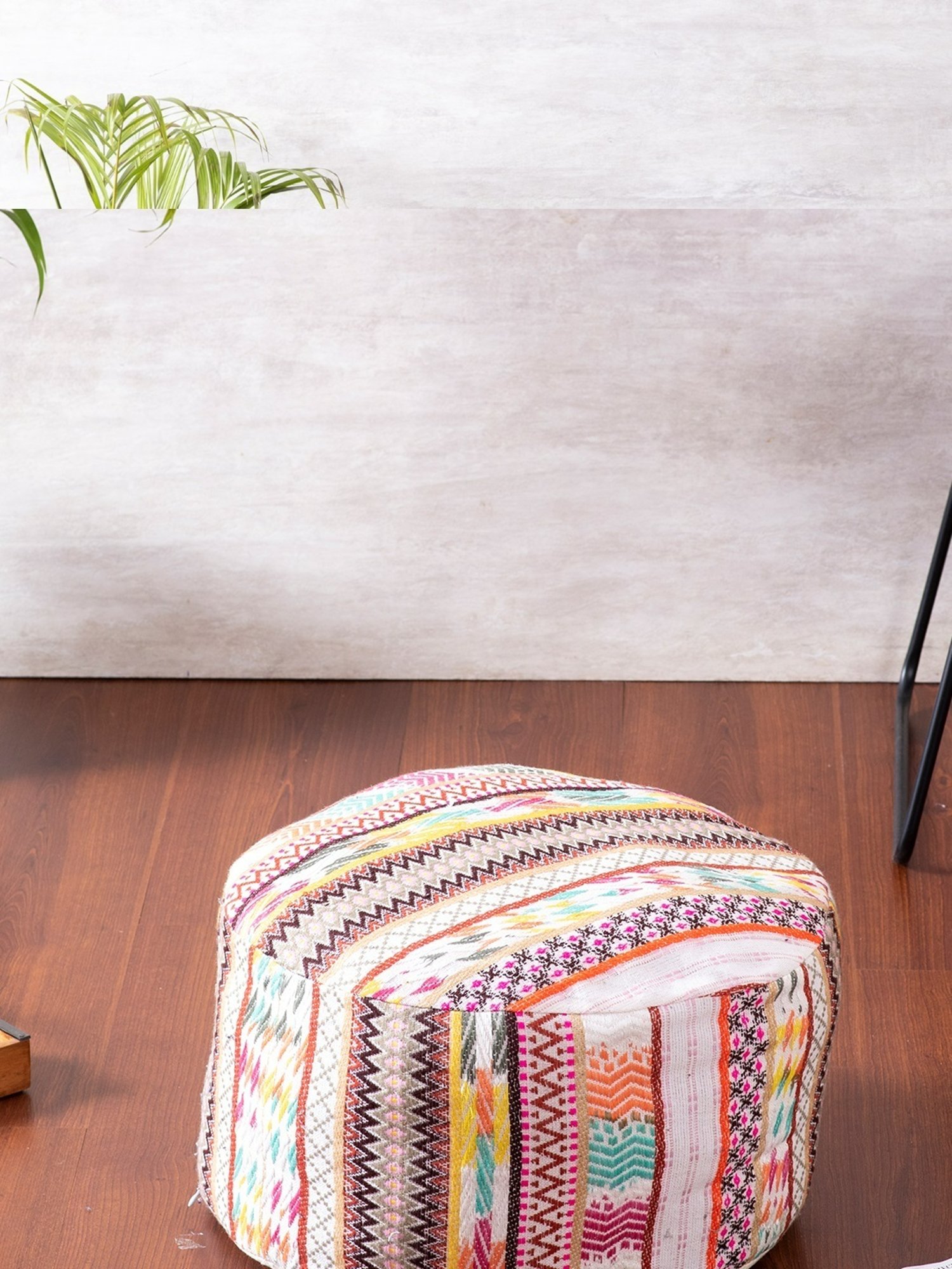 Nestroots Printed Multicolor Cotton Foot Stool Floor Cushions with Filler