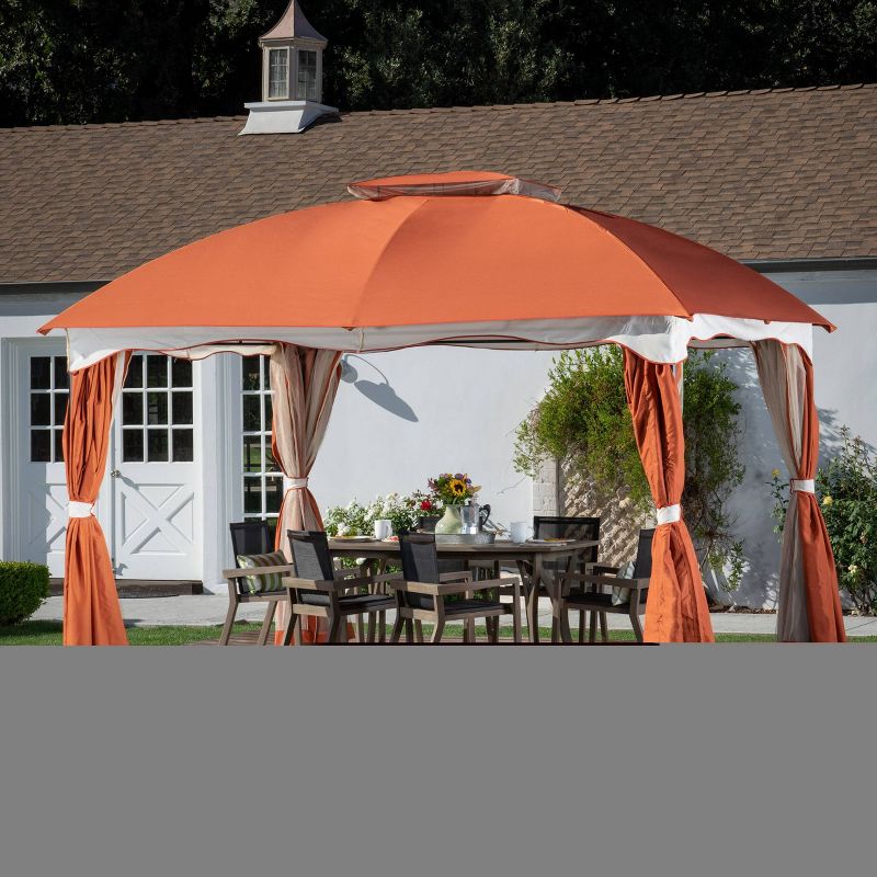 Gravina 12' by 10' Steel Gazebo - Dark Gray/Rust Orange - Christopher Knight Home