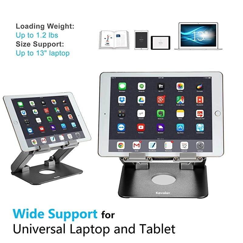Aluminum Tablet Stand, Ergonomic Foldable Height Adjustable Tablet Riser for Desk, Compatible with Apple iPad Series, Samsung Pad, Microsoft Pad and All Tablets Laptop Cell Phone (Black)