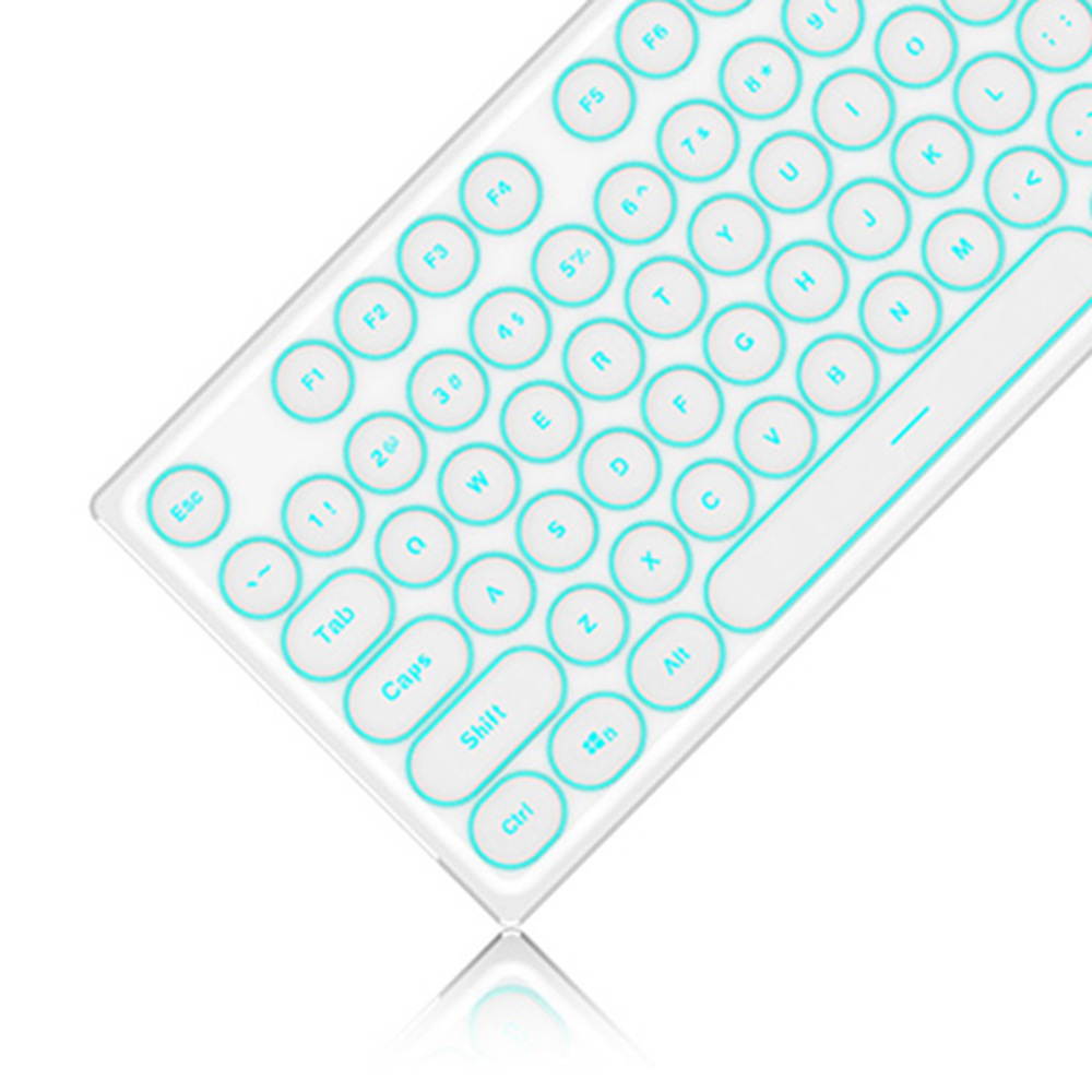 Wired Keyboard Retro Punk Round Keycap Mute White Backlit Ergonomic Slim Keyboard for Office Gamers Programmers Typists Laptop Computer