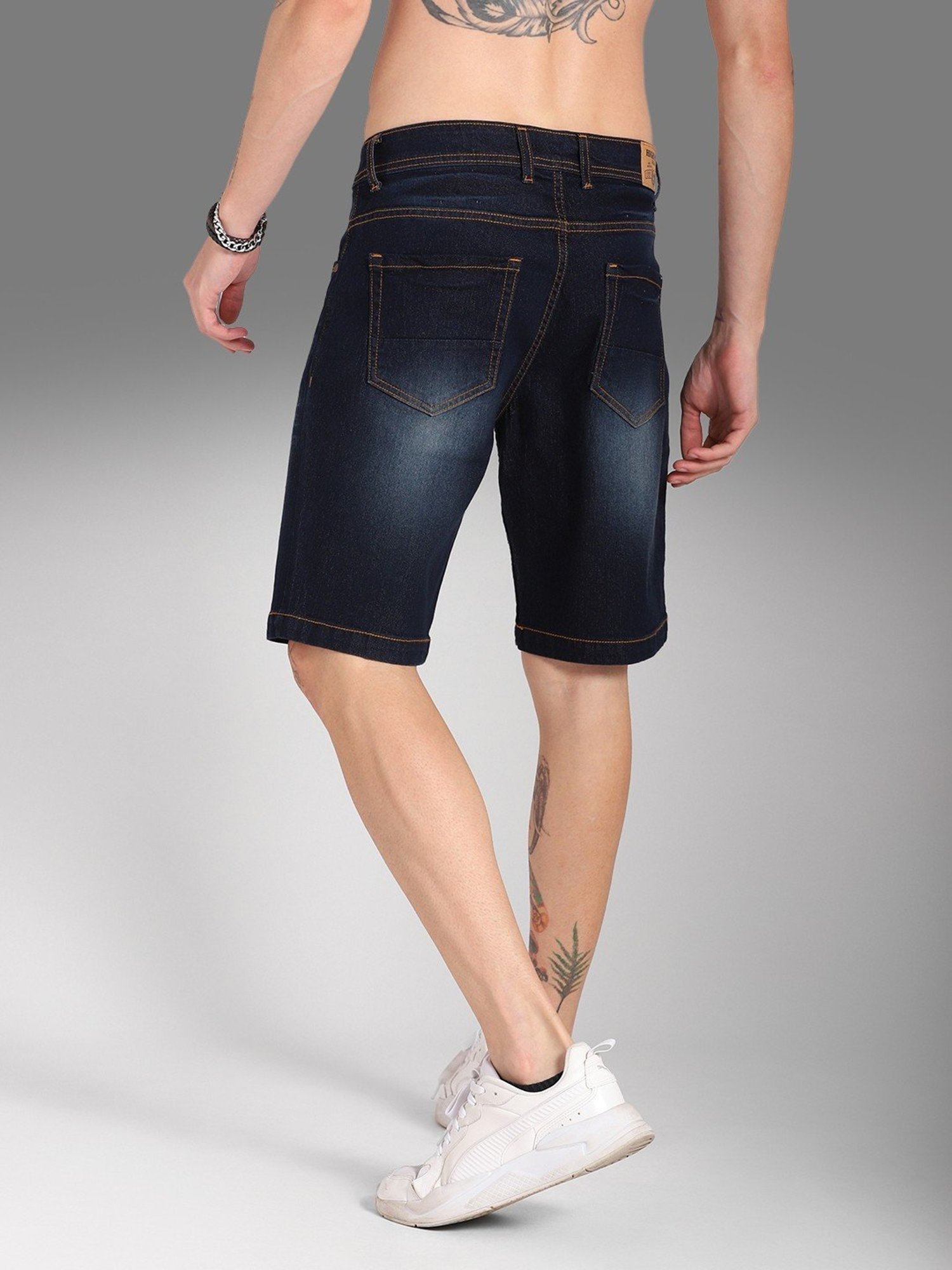 High Star Blue Cotton Regular Fit Denim Shorts