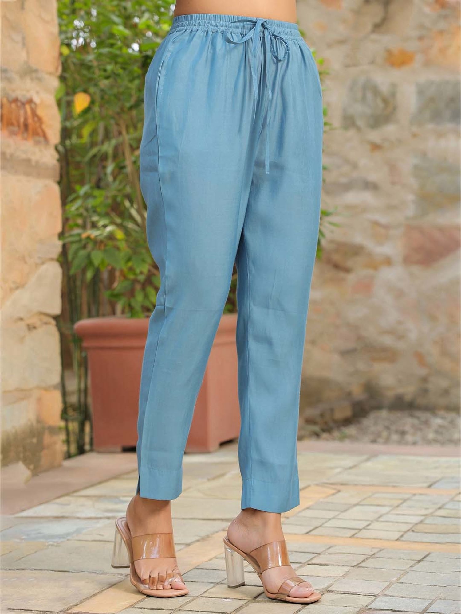 Rain and Rainbow Greyish Blue Embroidered Kurta With Pant & Dupatta