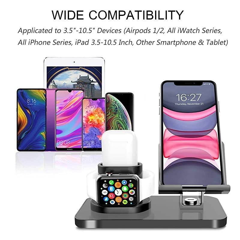 3 in 1 Charging Stand for Apple Watch Series 54321 Airpods 21 Compatible with iPhone 12 Pro 2020 11 SE2 XS MAX XR XS 8 7 6 6s Plus 5s iPad Tablet StandOriginal Cables RequiredBlack