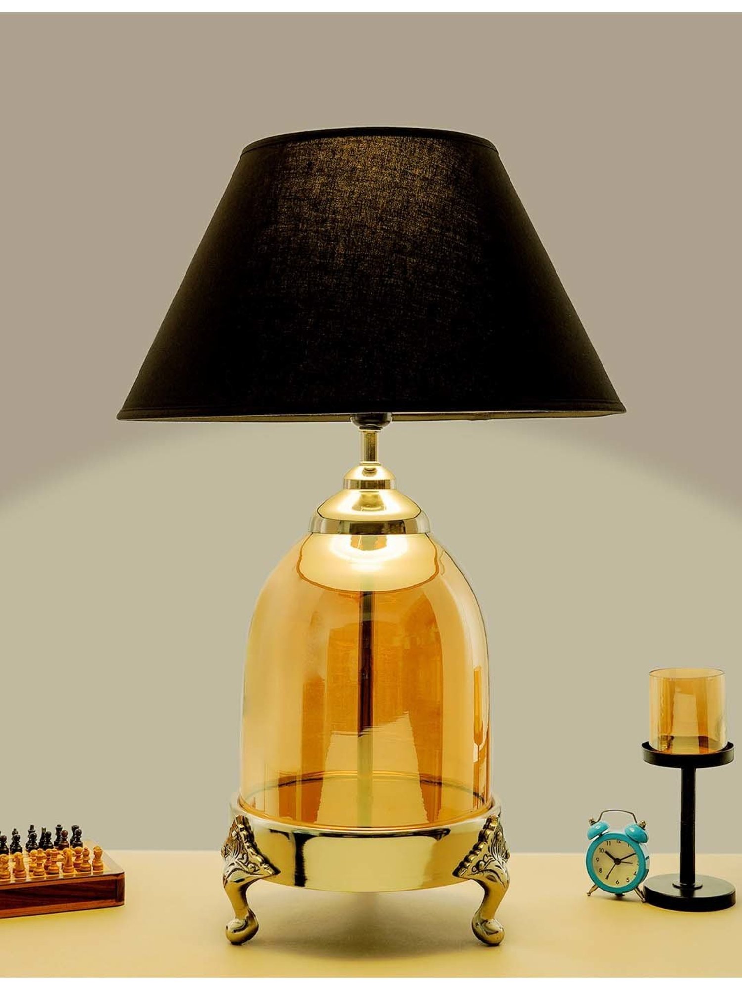 Kapoor E Illuminations 'Serenity' Navy & Antique Gold Glass Table Lamp - Set of 1