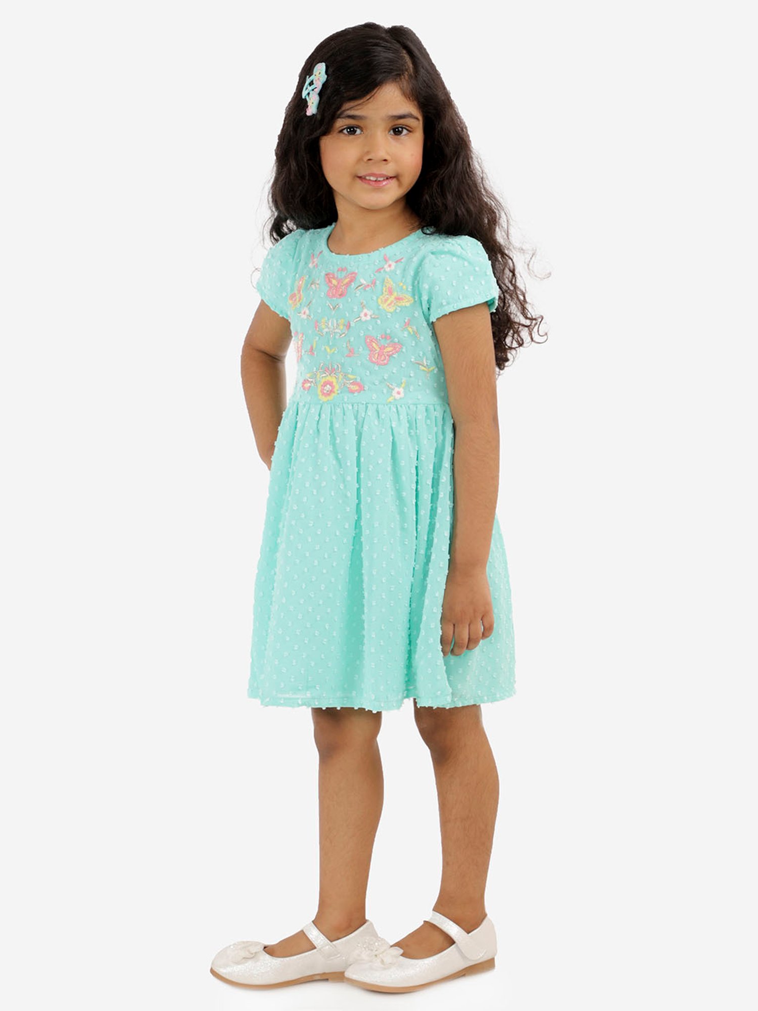 Lil Drama Kids Sea Green Embroidered Dress