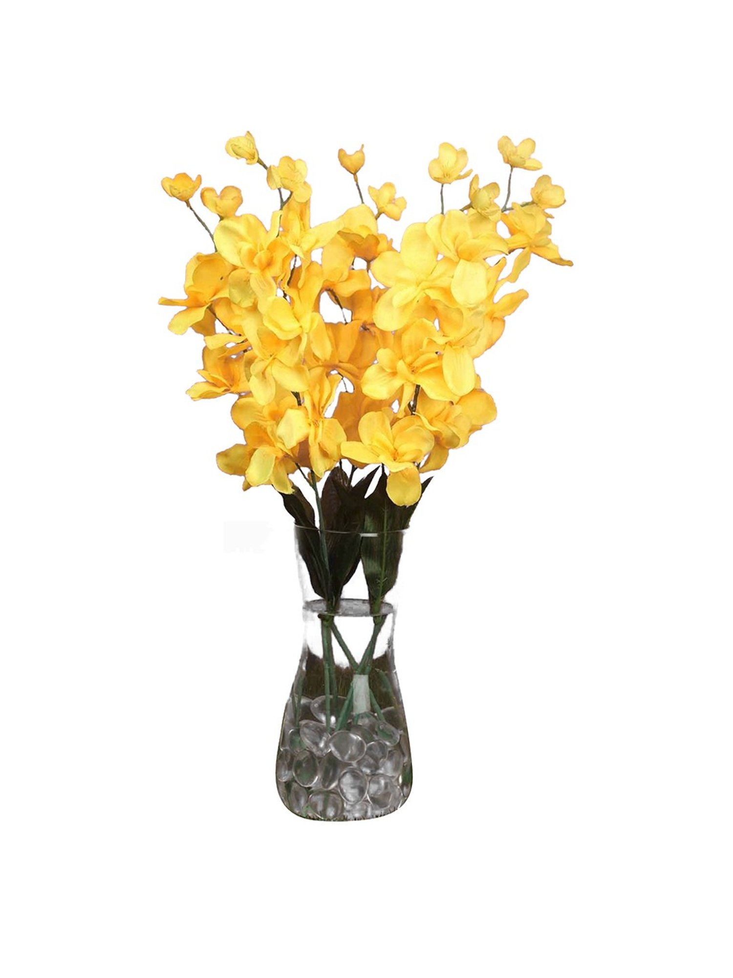 Amflix Yellow Artificial Bonsai Orchid Flower Plant Without Pot