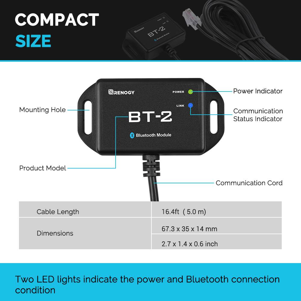 Renogy BT-2 Bluetooth Module for Solar Charge Controller Wireless monitor
