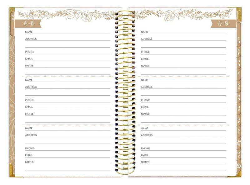 bloom daily planners New Hardcover Contacts/Address Book - 6" x 8.25" - Black & Gold Embroidery