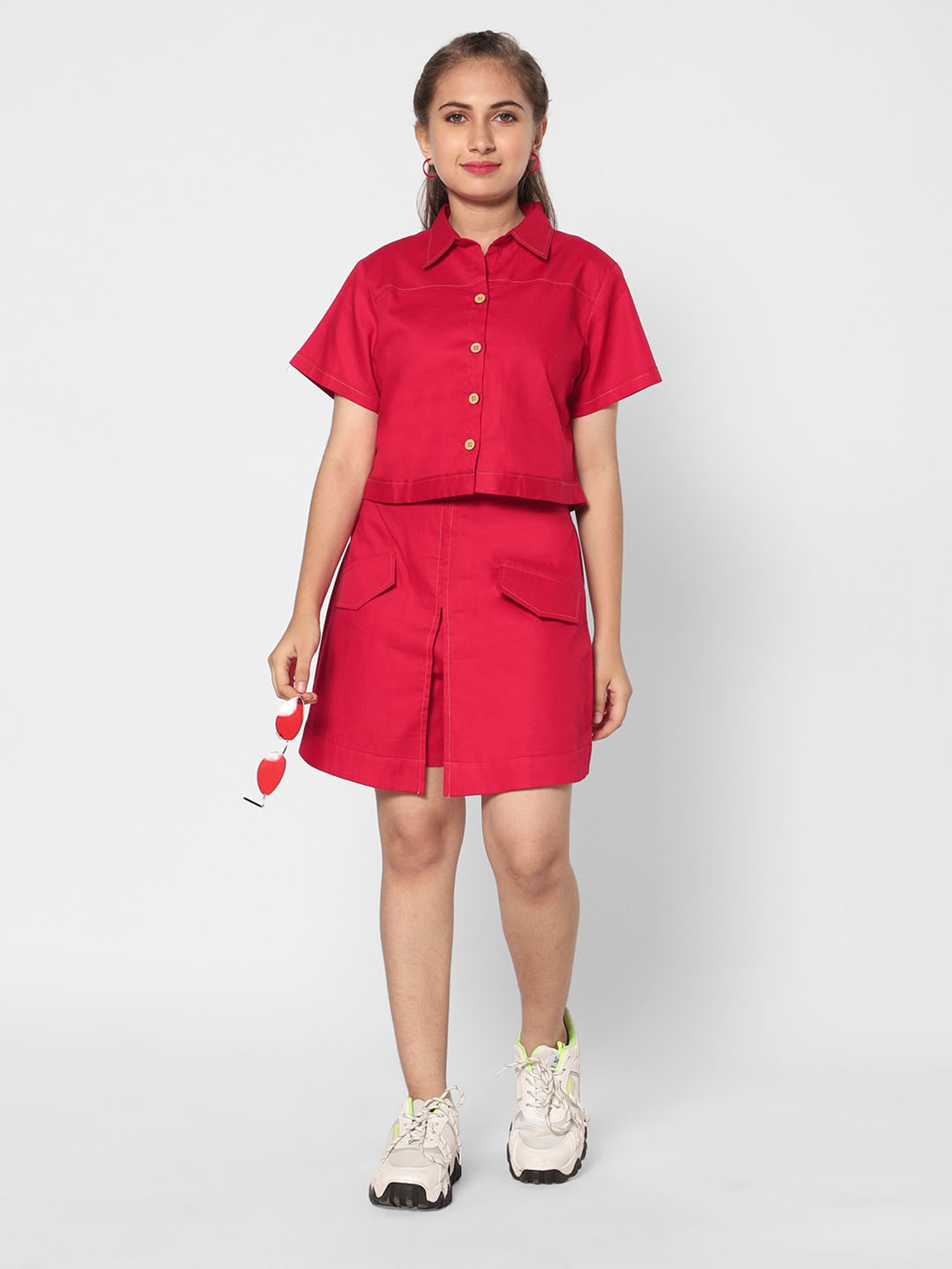 TeenTrums Girls Red Solid Skirt