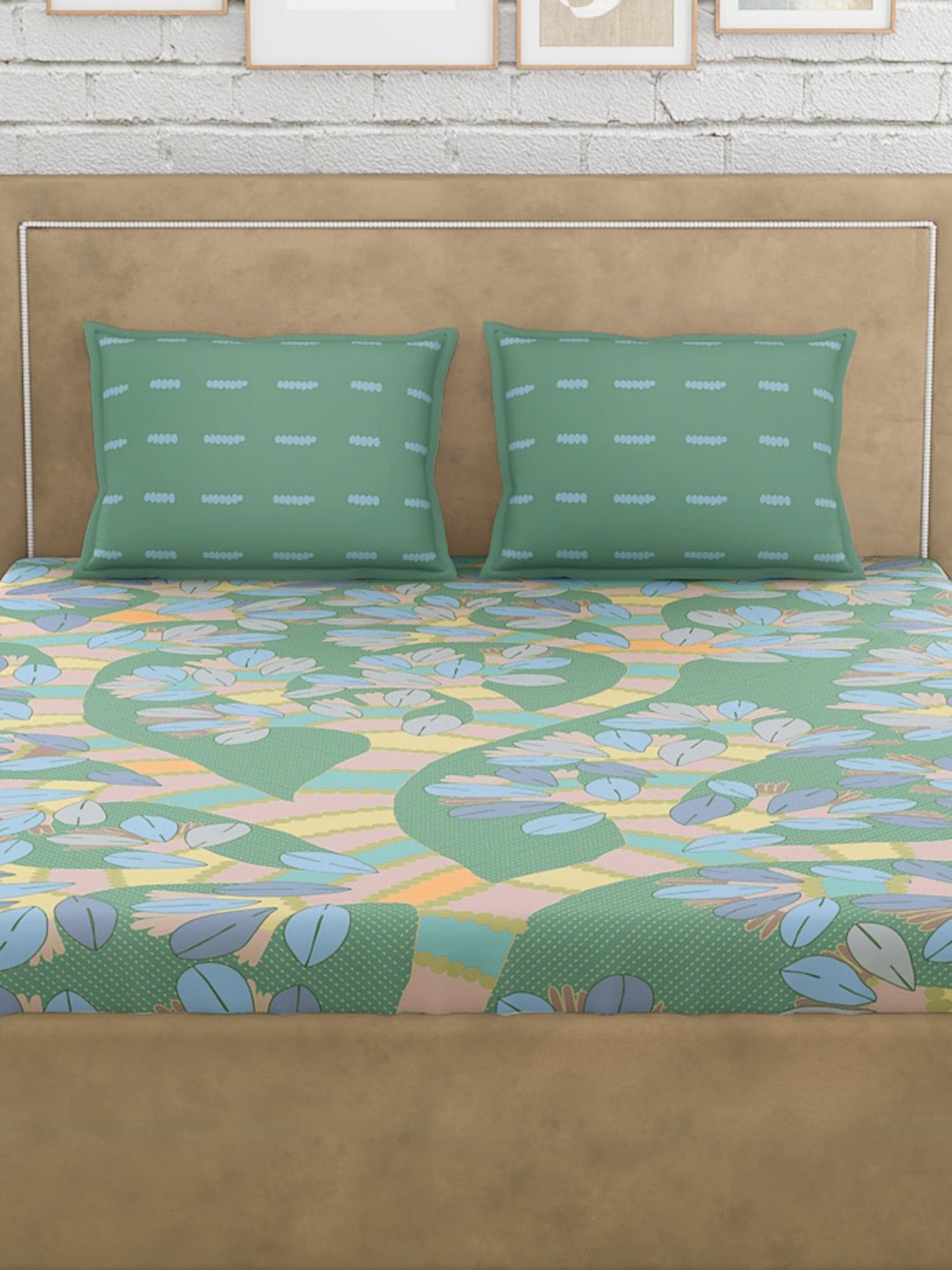 Petal Home Gondi Tree Green Cotton 300 TC Bedsheet