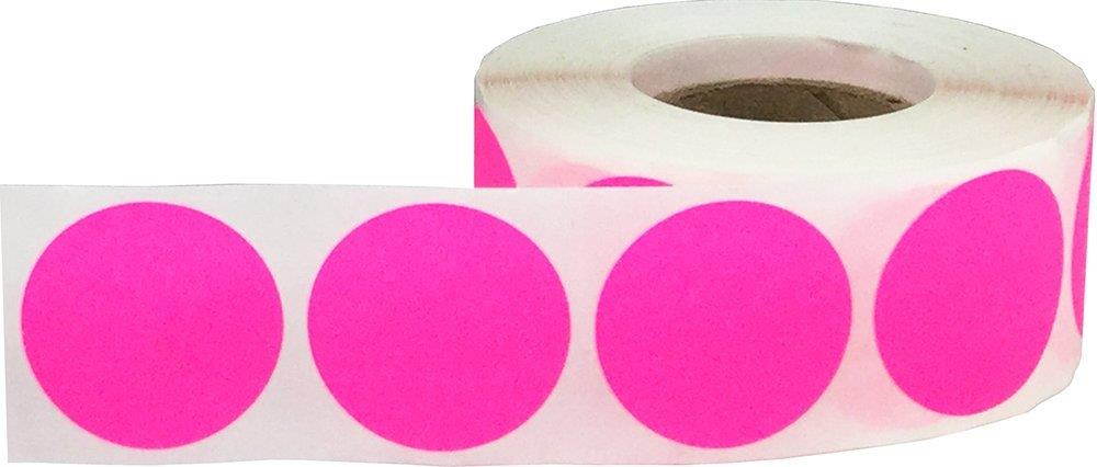 Fluorescent Pink Circle Dot Stickers, 1 Inch Round, 500 Labels on a Roll
